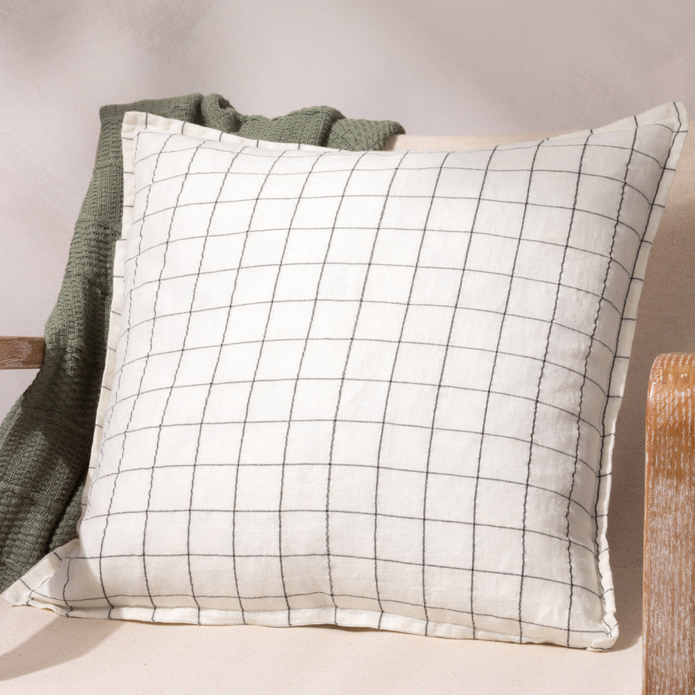 Yard Grid Check Ecru Linen Cushion Image 2