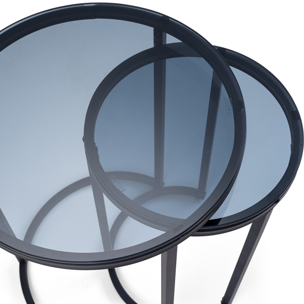 Julian Bowen Chicago Smoked Glass Round Nest of Side Tables Set of 2 Image 7