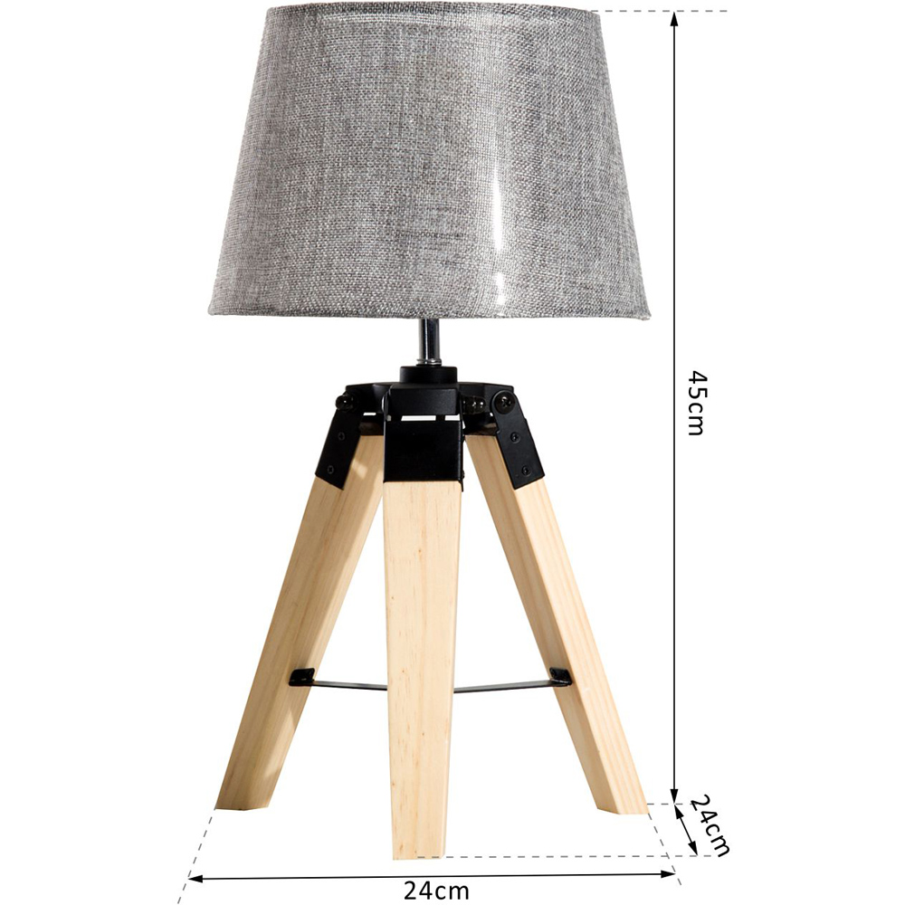 HOMCOM Grey Wooden Tripod Table Lamp Image 7