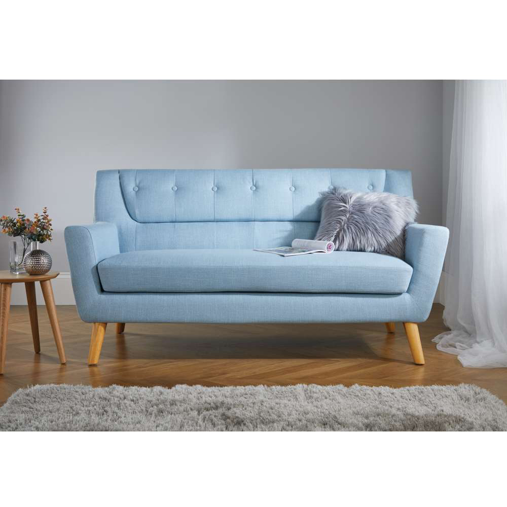 Lambeth 3 Seater Large Duck Egg Blue Fabric Sofa Image 8