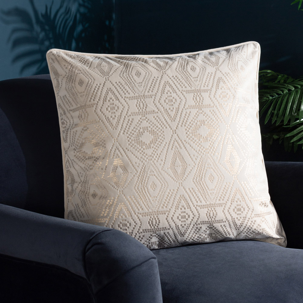 Paoletti Tayanna Ivory Velvet Touch Piped Cushion Image 2