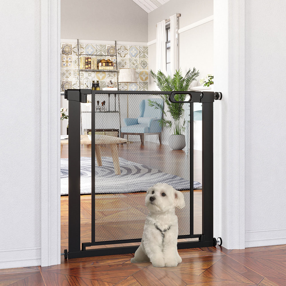PawHut Black 75-82cm Stair Pressure Fit Pet Safety Gate Image 2