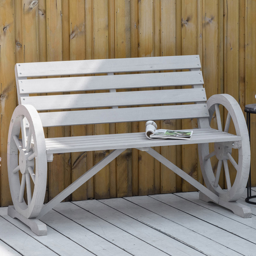 Outsunny 2 Seater Grey Wagon Wheel Garden Bench Image