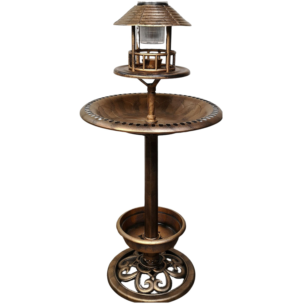 Bronze Effect Resin Garden Bird Bath and Table with Light Image 1