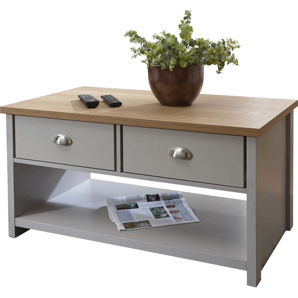 GFW Lancaster 2 Drawer Grey Coffee Table Image 2