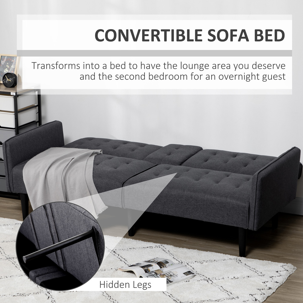 Portland Single Sleeper Grey Upholstered Linen-Feel Sofa Bed Image 5