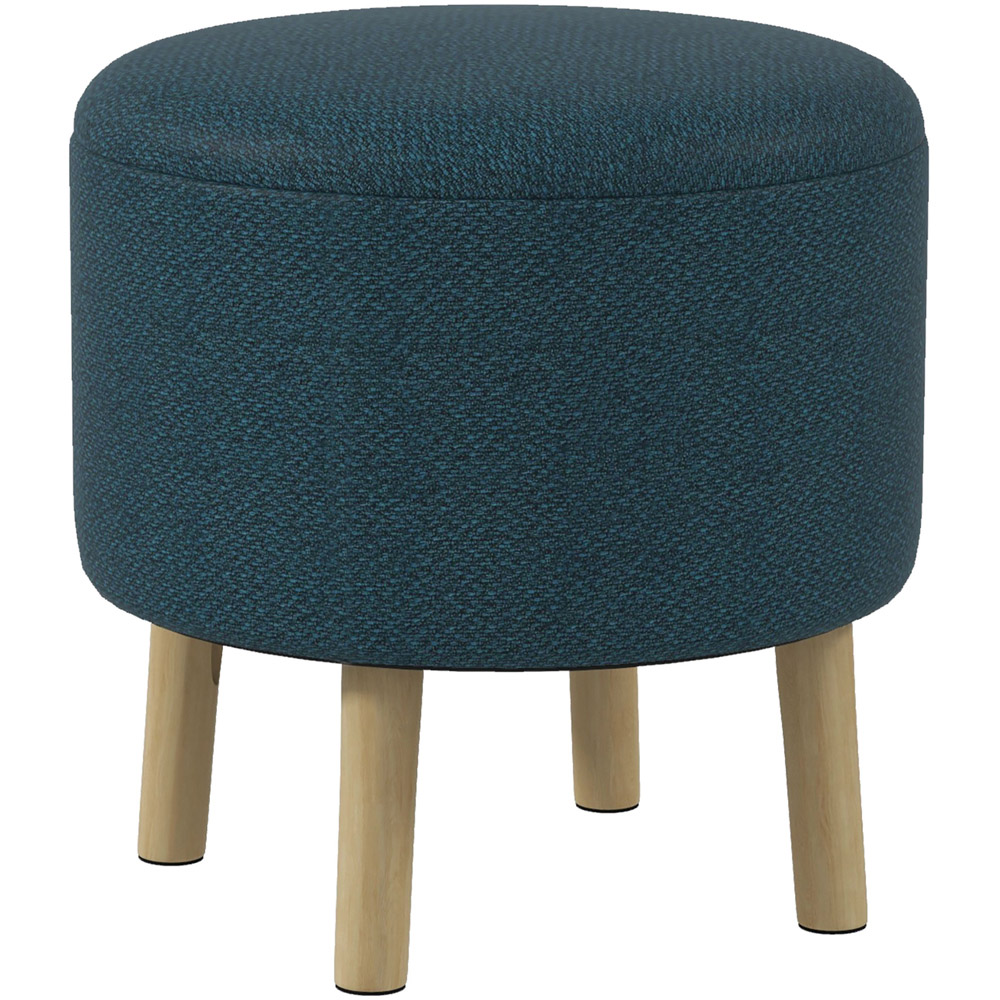 Portland Blue Round Linen Upholstered Ottoman Stool with Storage Image 2