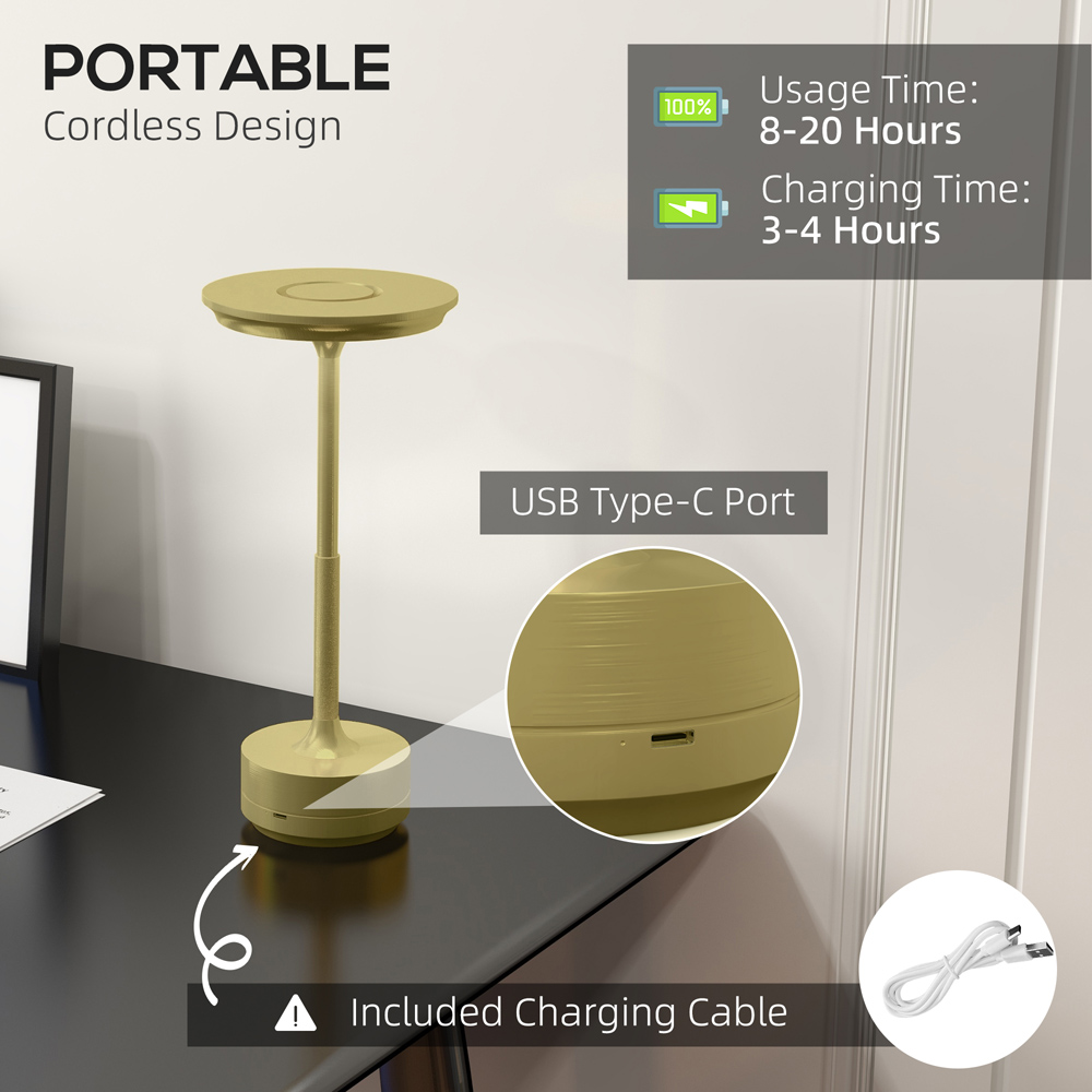 Portland Portable Gold Tone Cordless Table Lamp Image 4