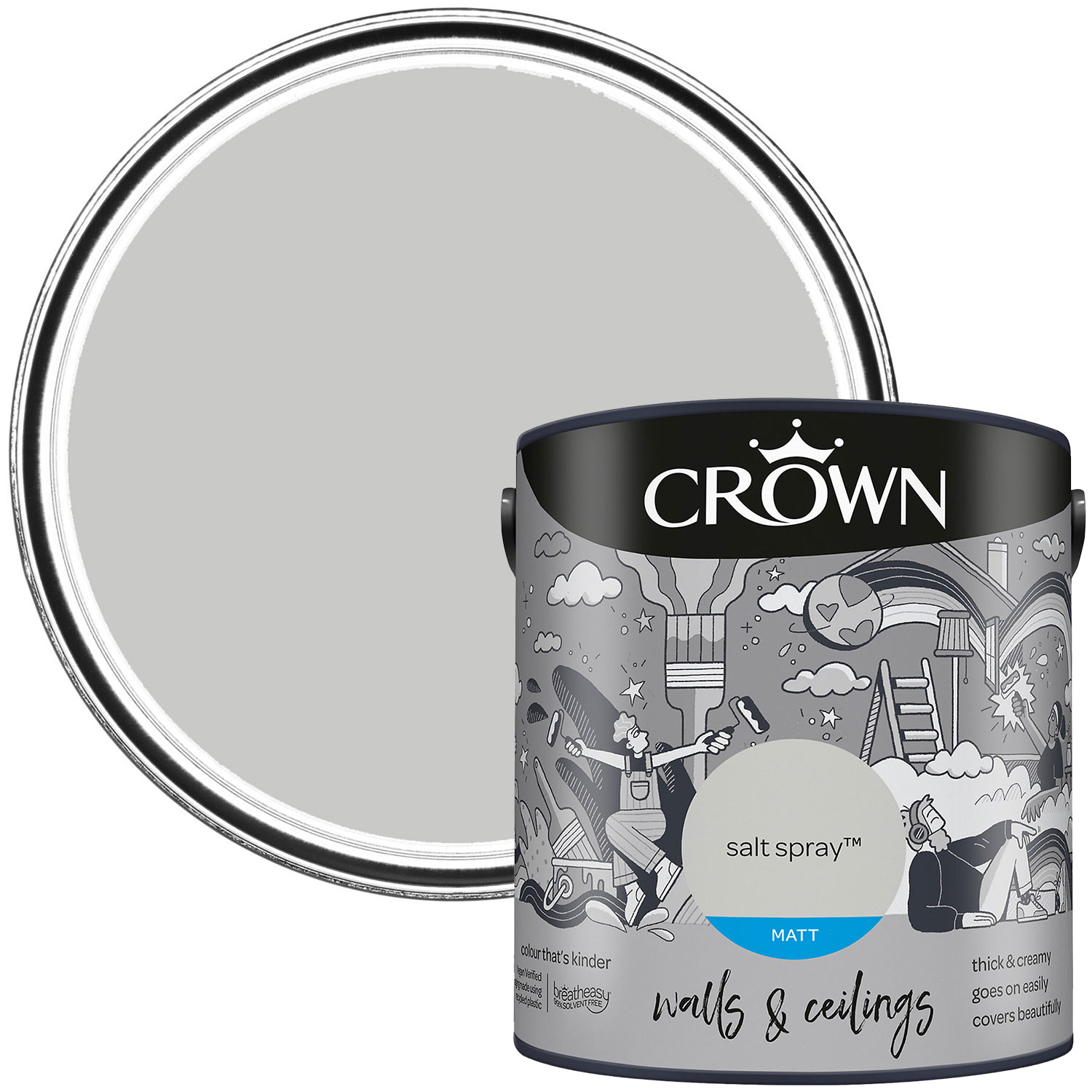 Crown Walls & Ceilings Salt Spray Matt Emulsion 2.5L Image 1