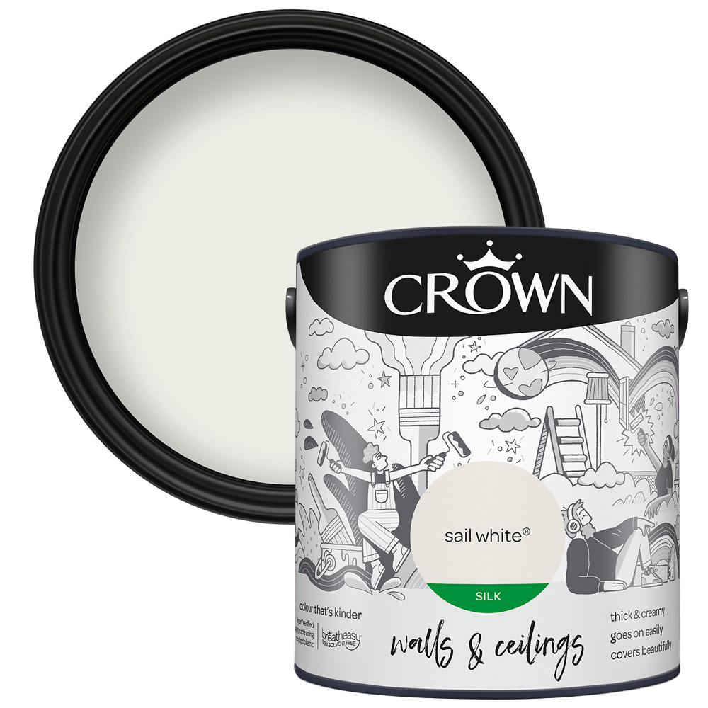 Crown Breatheasy Walls & Ceilings Sail White Silk Emulsion Paint 2.5L Image 1