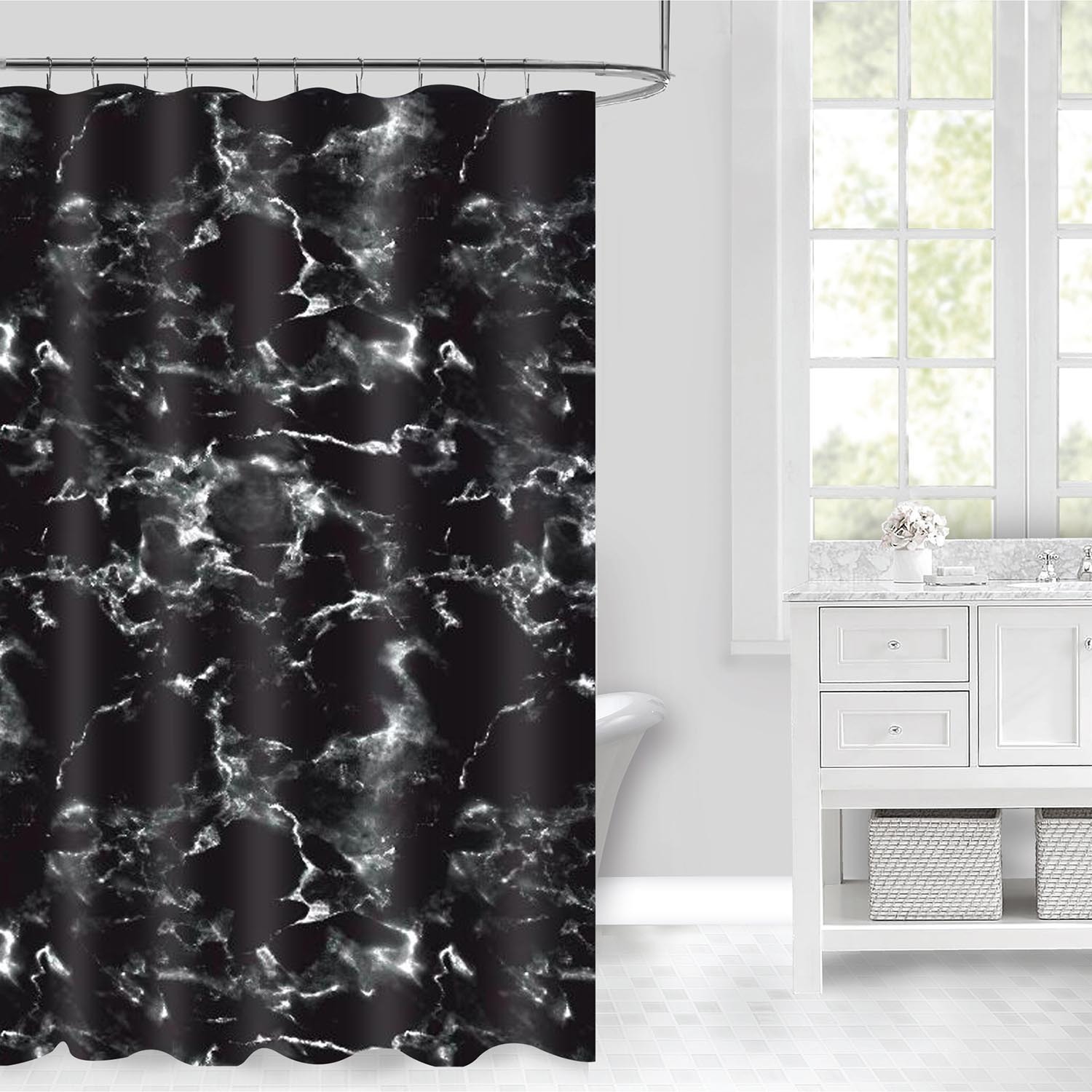 Black Marble Shower Curtain 180 x 180cm Image 1