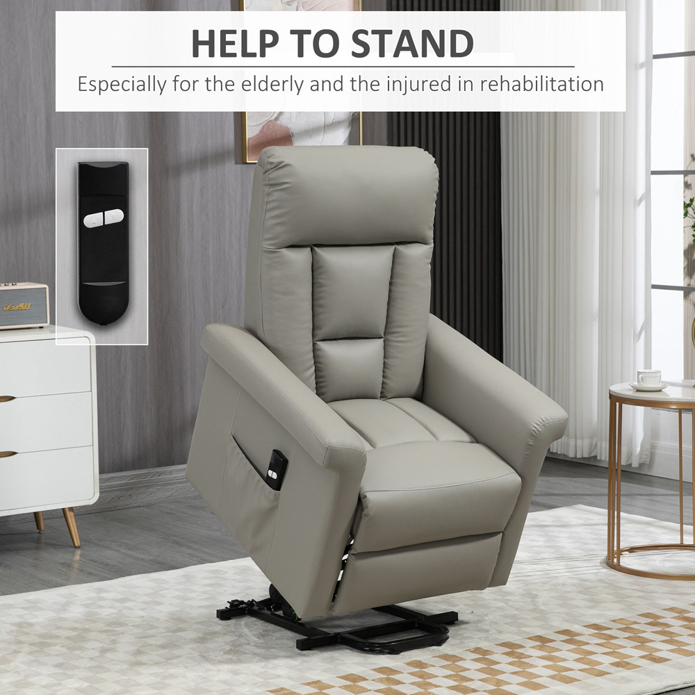 Portland Light Grey PU Leather Power Lift Recliner Chair with Remote Image 6