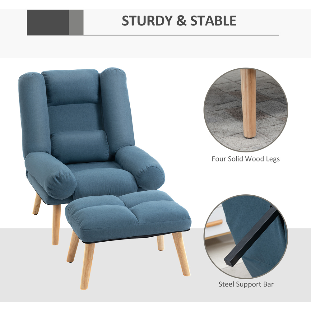 Portland Blue Linen Manual Recliner Chair with Footstool Image 6