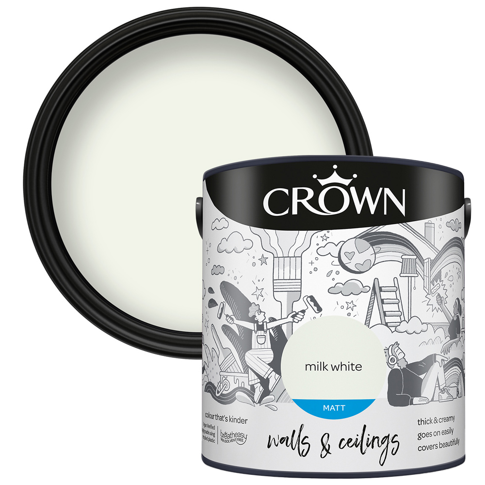Crown Breatheasy Walls & Ceilings Milk White Matt Emulsion Paint 2.5L Image 1