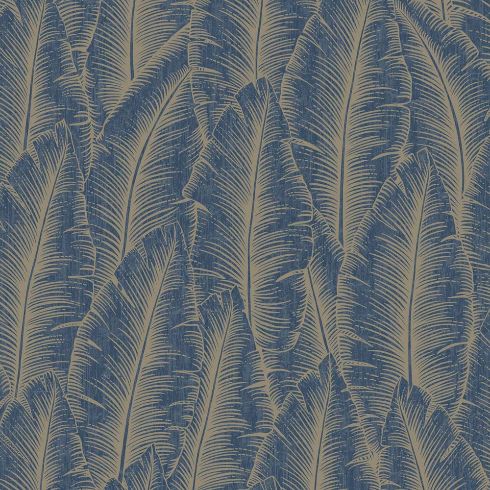 Grandeco Palmeria Palm Leaves Blown Navy Wallpaper Image 1