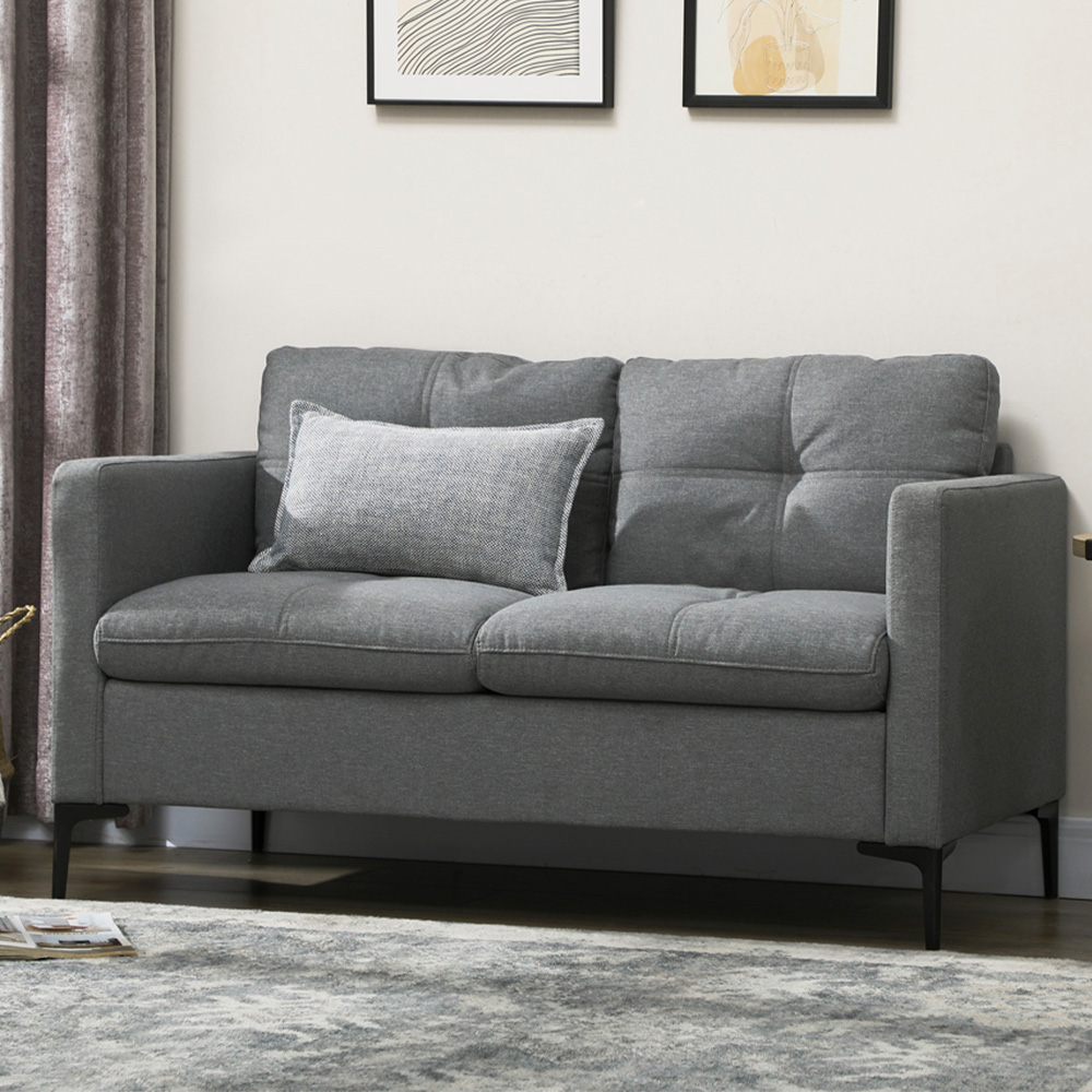 Portland 2 Seater Dark Grey Linen Fabric Loveseat Sofa Image 1
