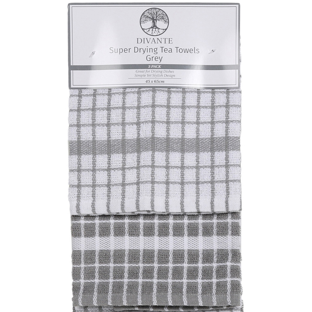 Divante Grey Super Drying Tea Towel 3 Pack Image 2