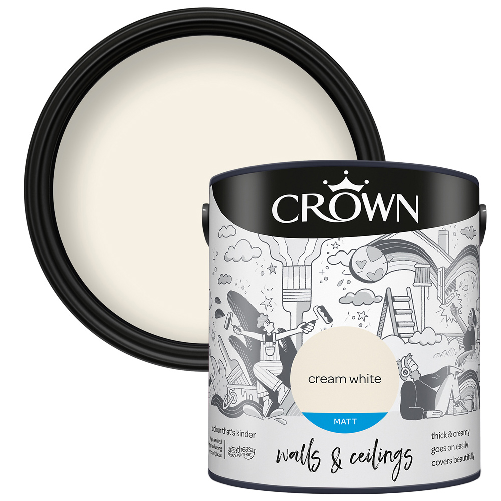 Crown Breatheasy Walls & Ceilings Cream White Matt Emulsion Paint 2.5L Image 1