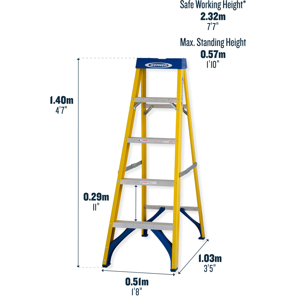 Werner Fiberglass 5 Tread Step Ladder 1.40m Image 4