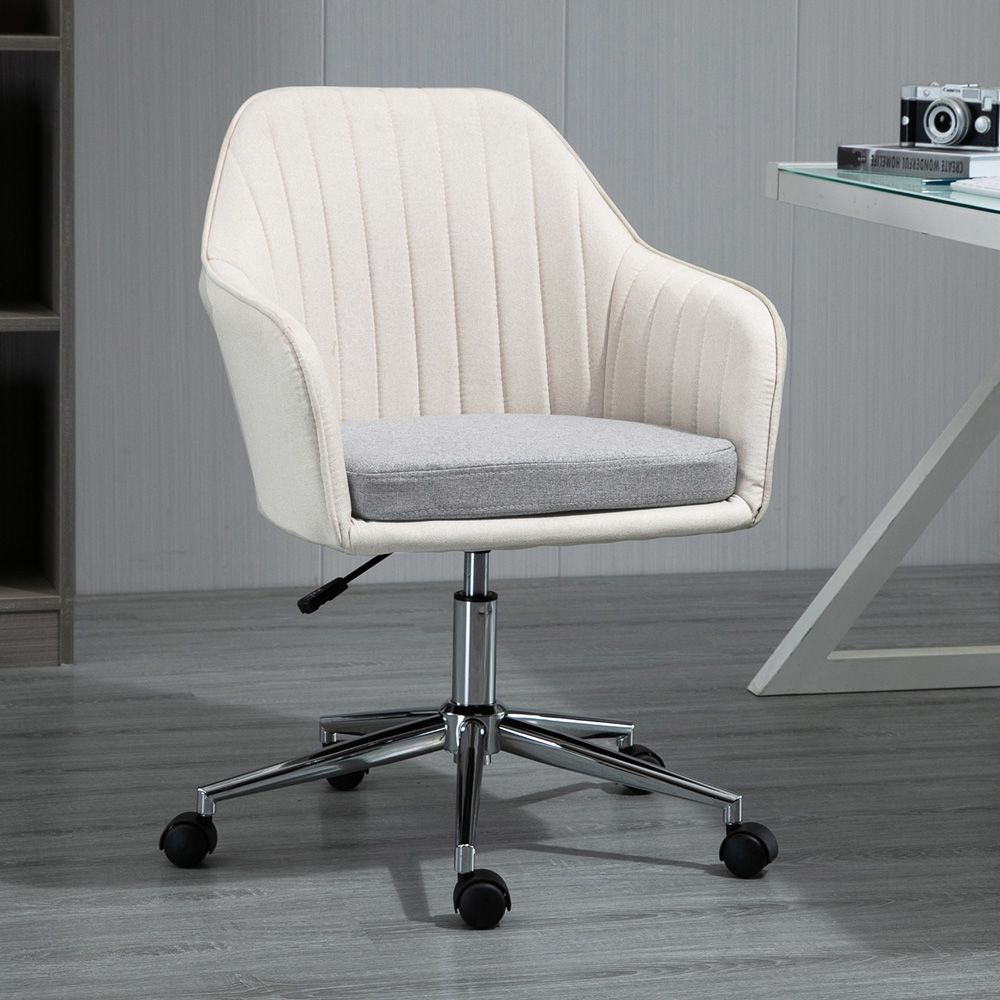 Portland Leisure Cream Linen Swivel Office Chair Image 1