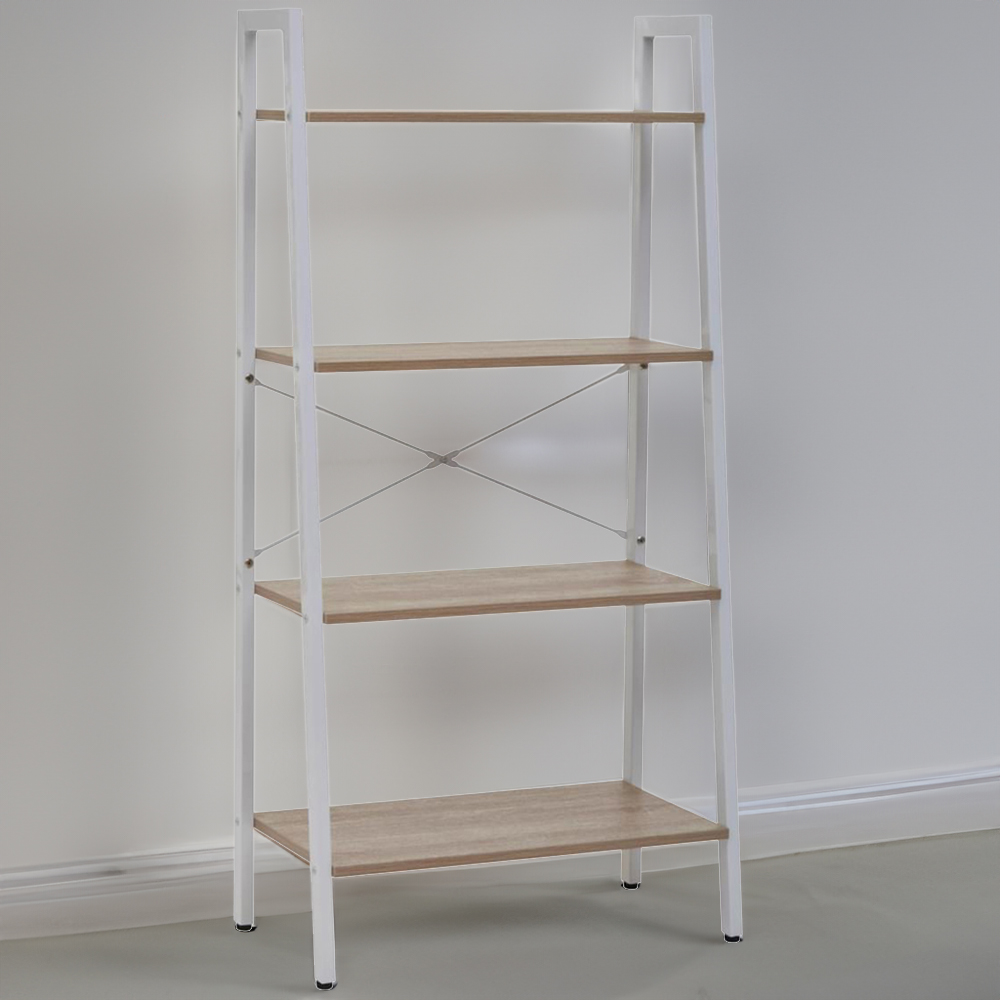 Premier Housewares Bradbury 4 Shelf Natural Oak Veneer Ladder Bookshelf Image 1