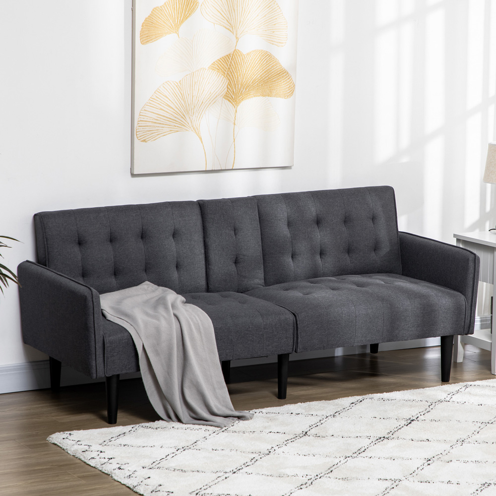 Portland Single Sleeper Grey Upholstered Linen-Feel Sofa Bed Image 1