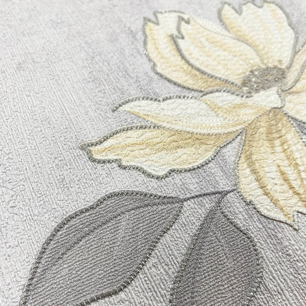 Muriva Darcy James Oleana Floral Ochre and Grey Wallpaper Image 4