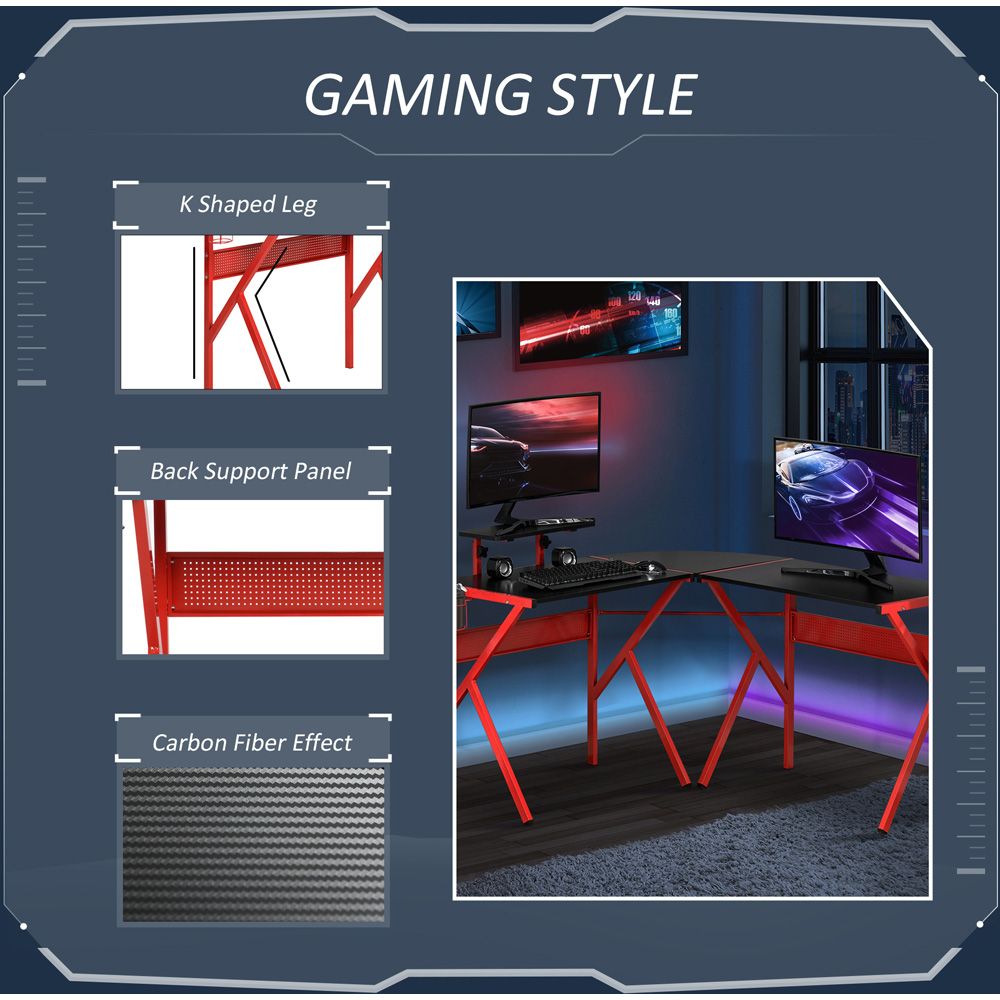 Portland L-Shaped Gaming Desk with Monitor Stand Black and Red Image 5