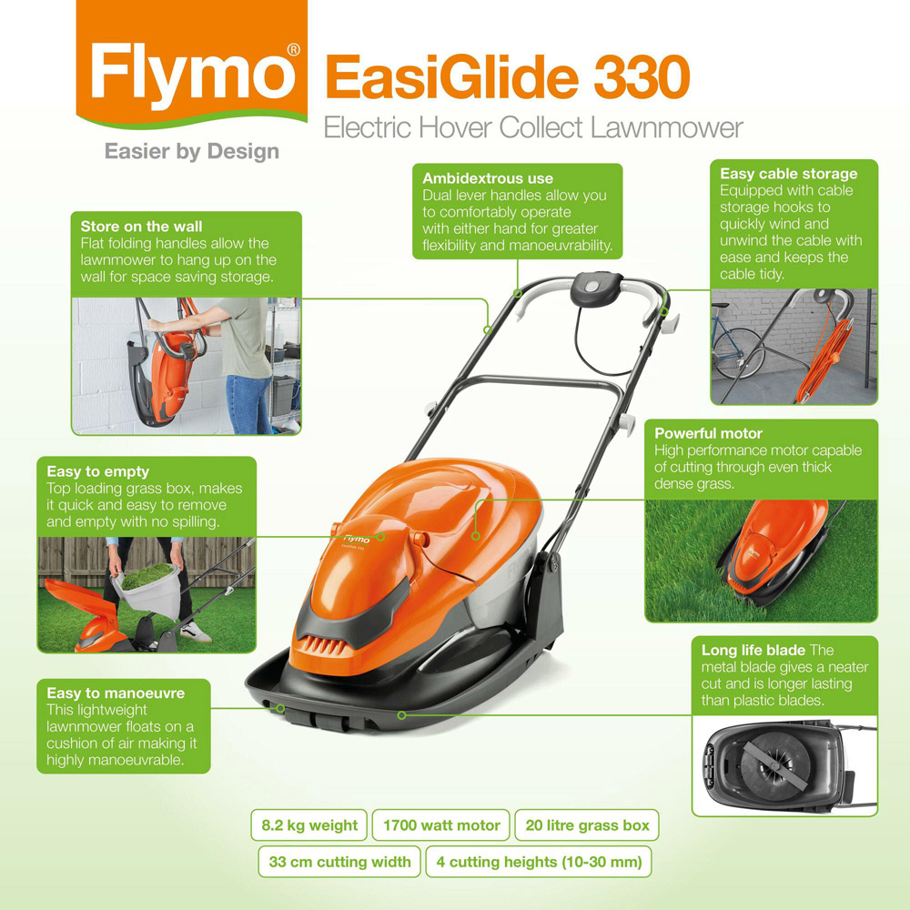 Flymo 9704831-01 1700W EasiGlide 330 33cm Hover Electric Lawn Mower Image 6