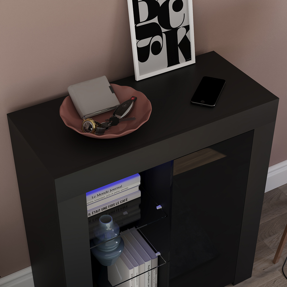 Vida Designs Azura Single Door Black LED Sideboard Image 3