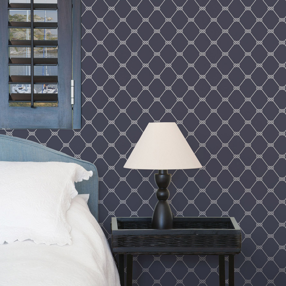 Galerie Deauville 2 Geometric Navy Blue and White Wallpaper Image 2