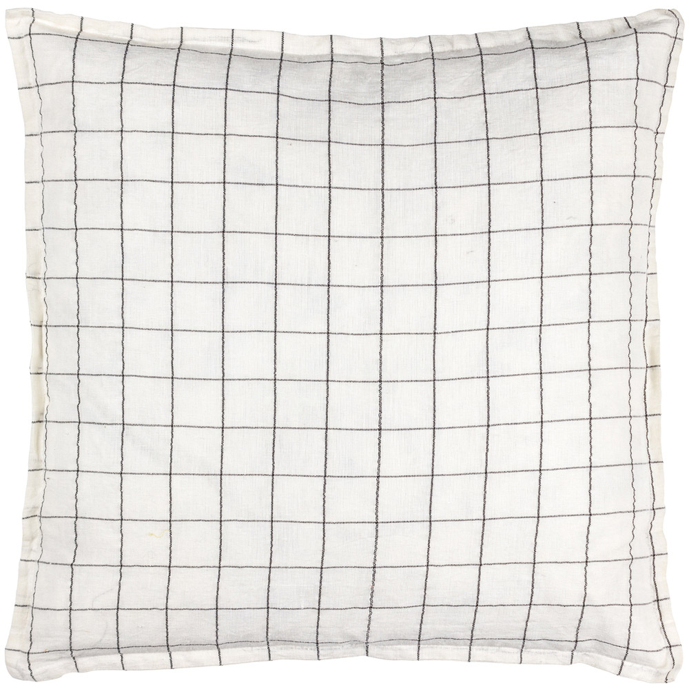 Yard Grid Check Ecru Linen Cushion Image 1
