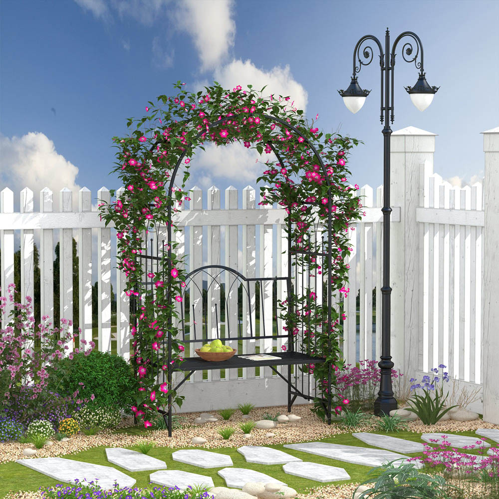 Outsunny 2 Seater 6.6 x 3.7 x 1.9ft Garden Arched Arbour with Trellis Side Image 7