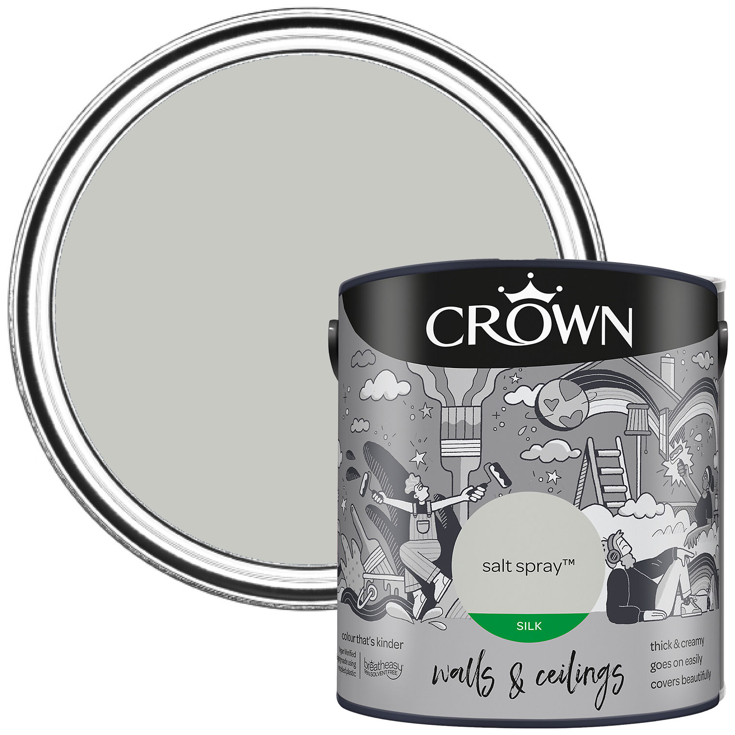Crown Walls & Ceilings Salt Spray Silk Emulsion Paint 2.5L Image 1