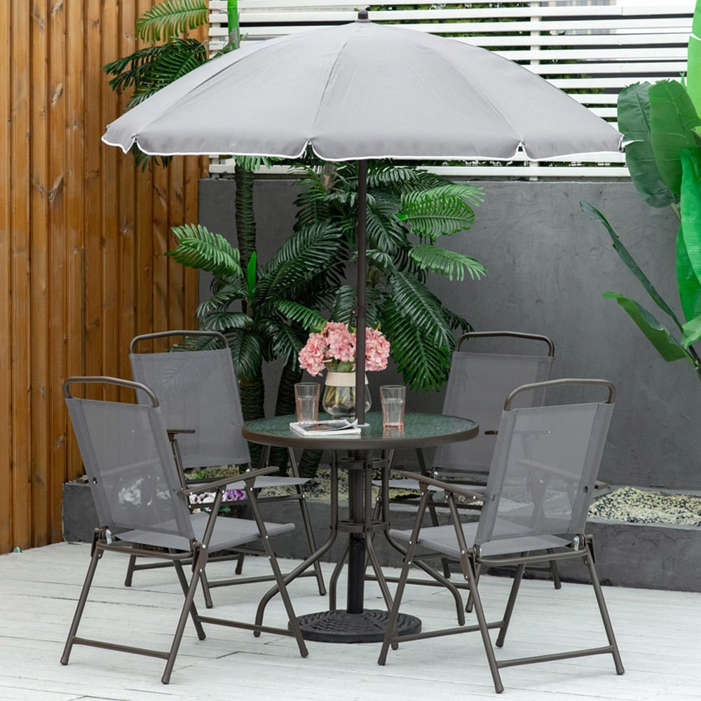 Outsunny 4 Seater Grey Garden Dining Set with Umbrella Image 1