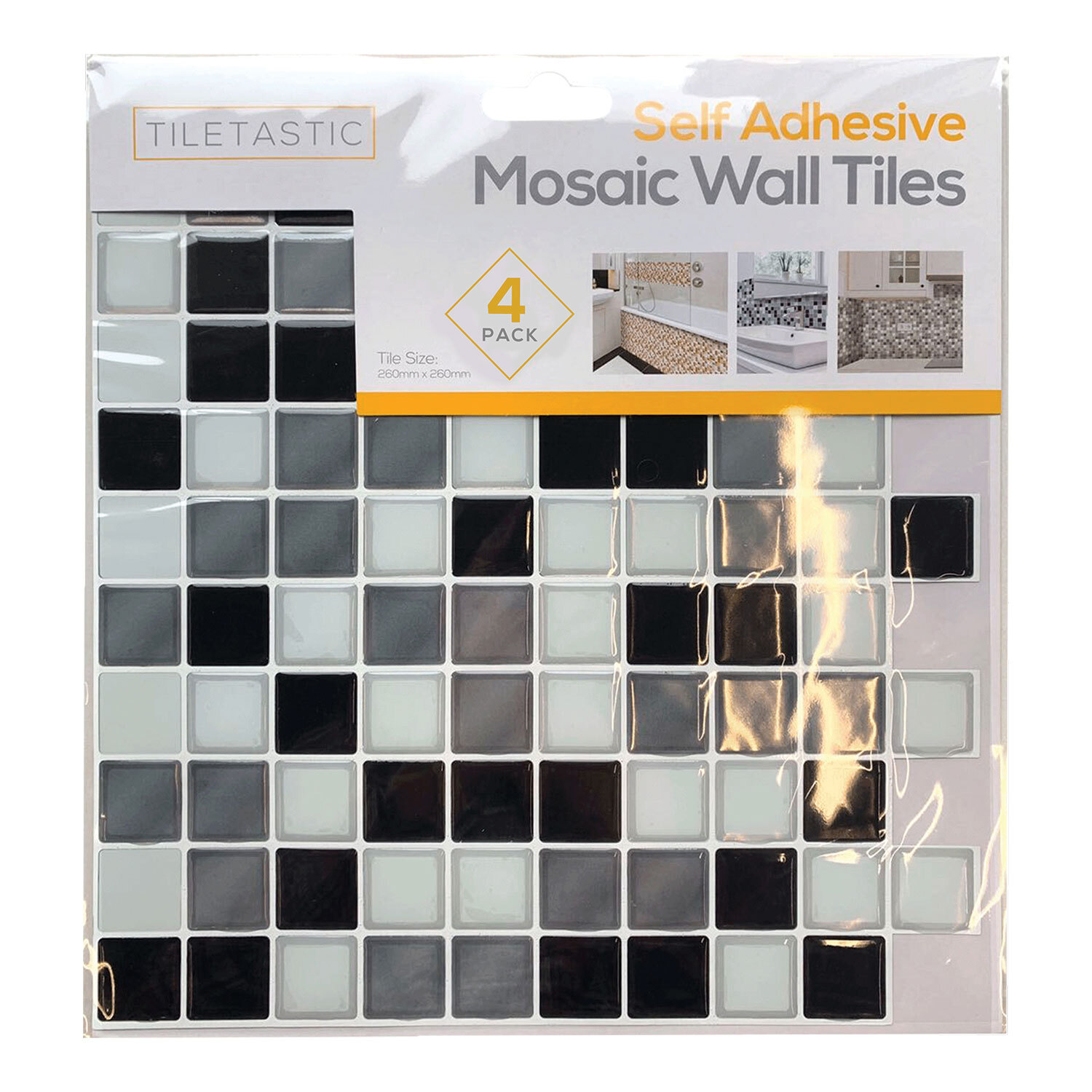 Adhesive Mosaic Wall Tile - Black and White Image