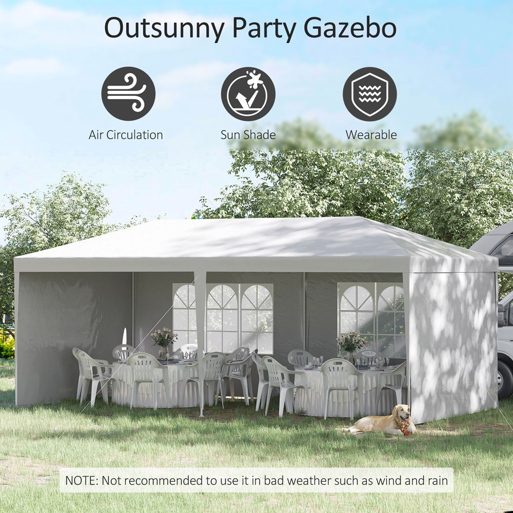 Outsunny 6 x 3m White Party Tent with Windows and Side Panels Image 4