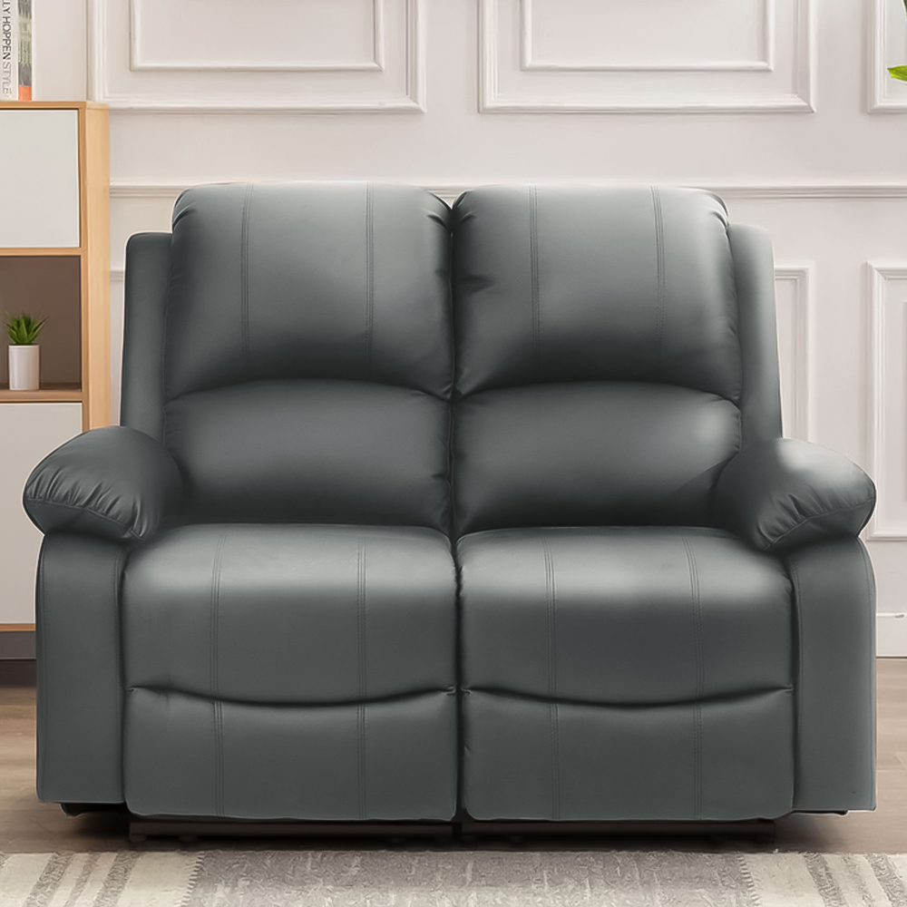 Brooklyn 2 Seater Dark Grey Bonded Leather Manual Recliner Sofa Image 1