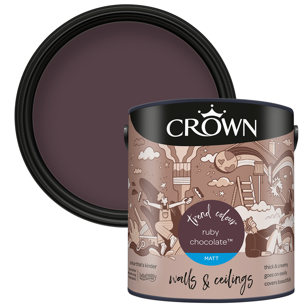 Crown Walls & Ceilings Ruby Chocolate Matt Emulsion Paint 2.5L Image 1