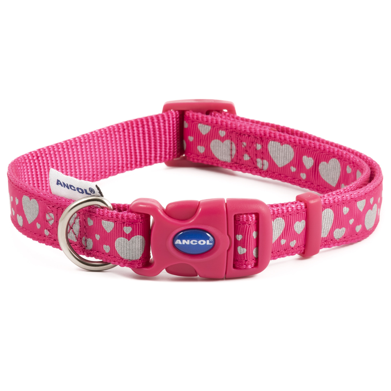 Pink Reflective Hearts Adjustable Collar - 30 - 50 cm Image