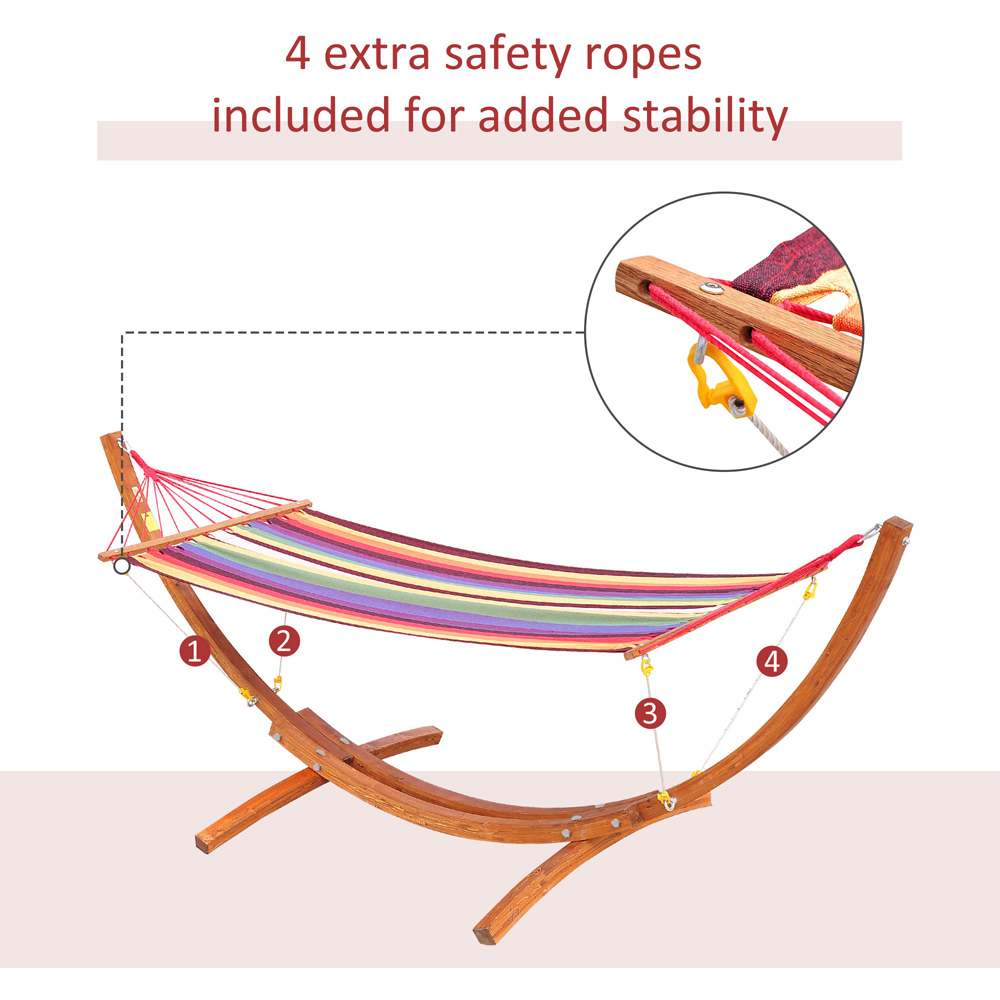 Outsunny Multicolour Hammock with Wooden Arc Stand Image 5