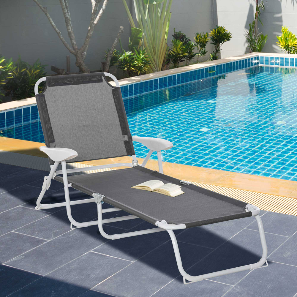 Outsunny Grey 4 Level Adjustable Sun Lounger Image 4