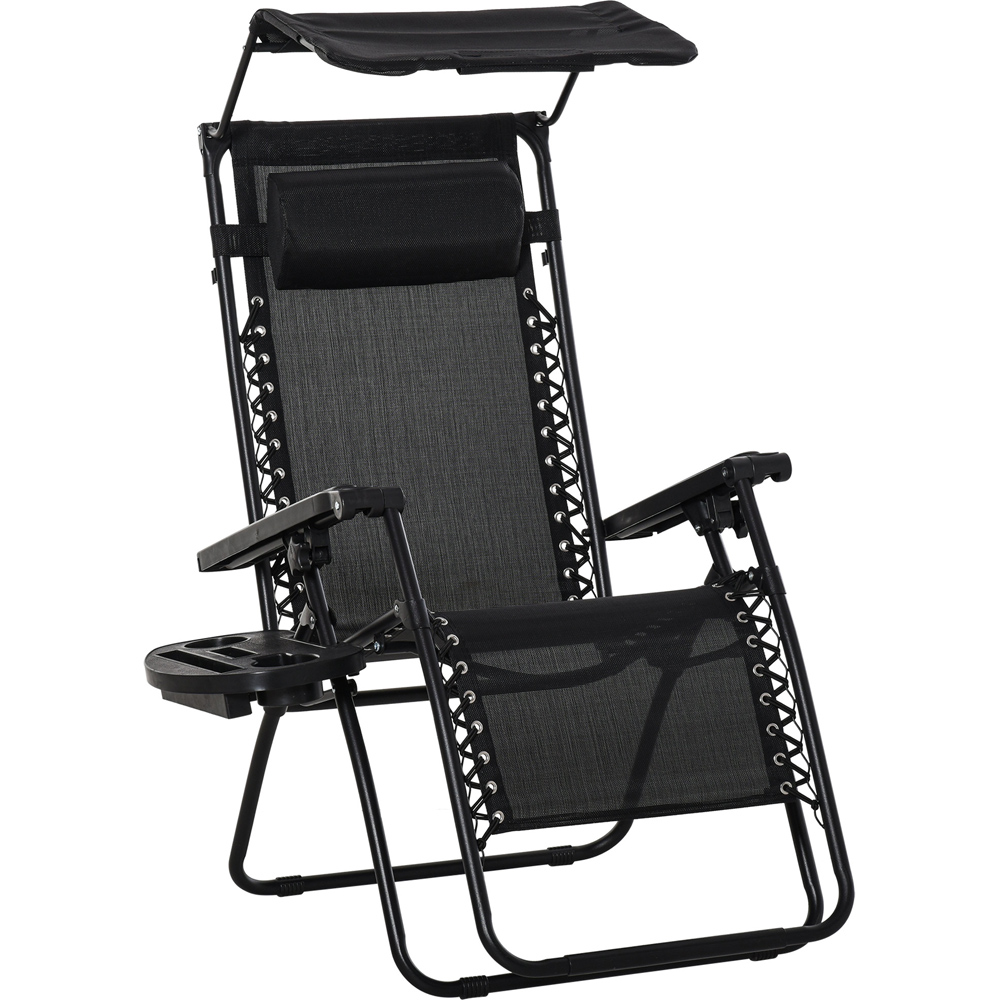 Outsunny Black Zero Gravity Foldable Garden Recliner Chair with Canopy Image 2