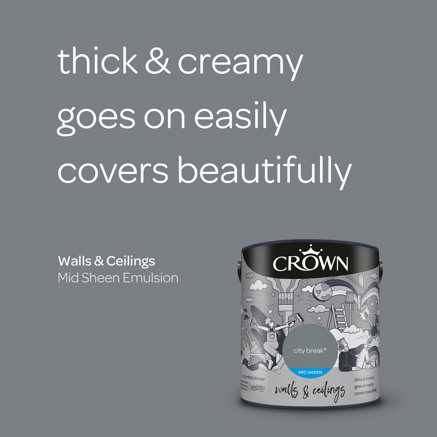 Crown Walls & Ceilings City Break Mid Sheen Emulsion Paint 2.5L Image 8