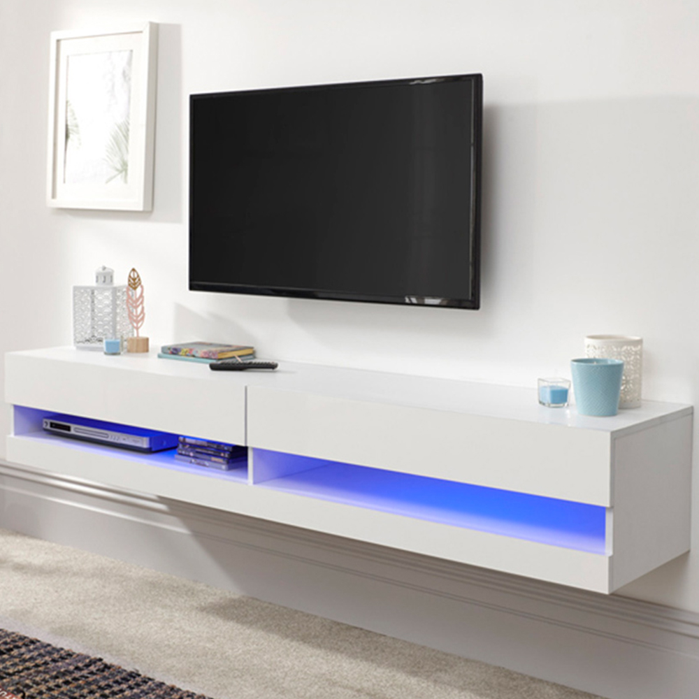 GFW Galicia White Wall TV Unit with LED Image 1