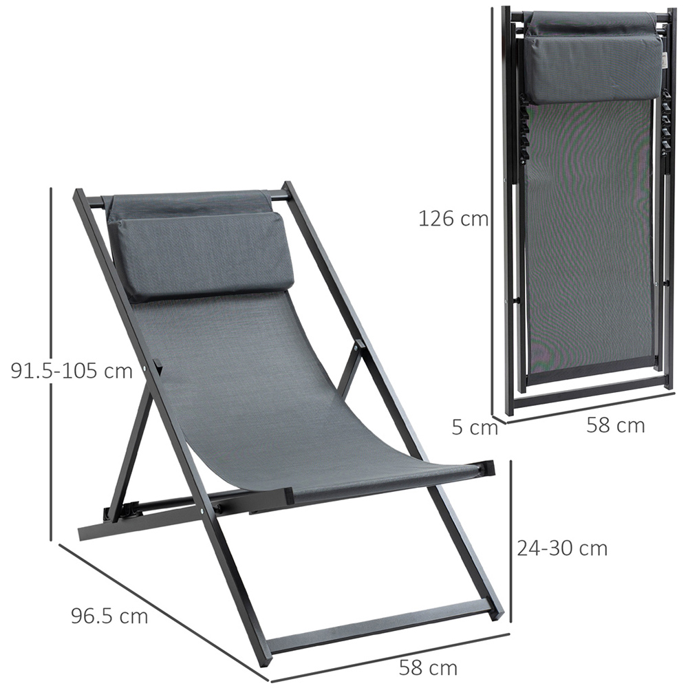 Outsunny Set of 2 Grey Foldable Deck Chairs Image 9