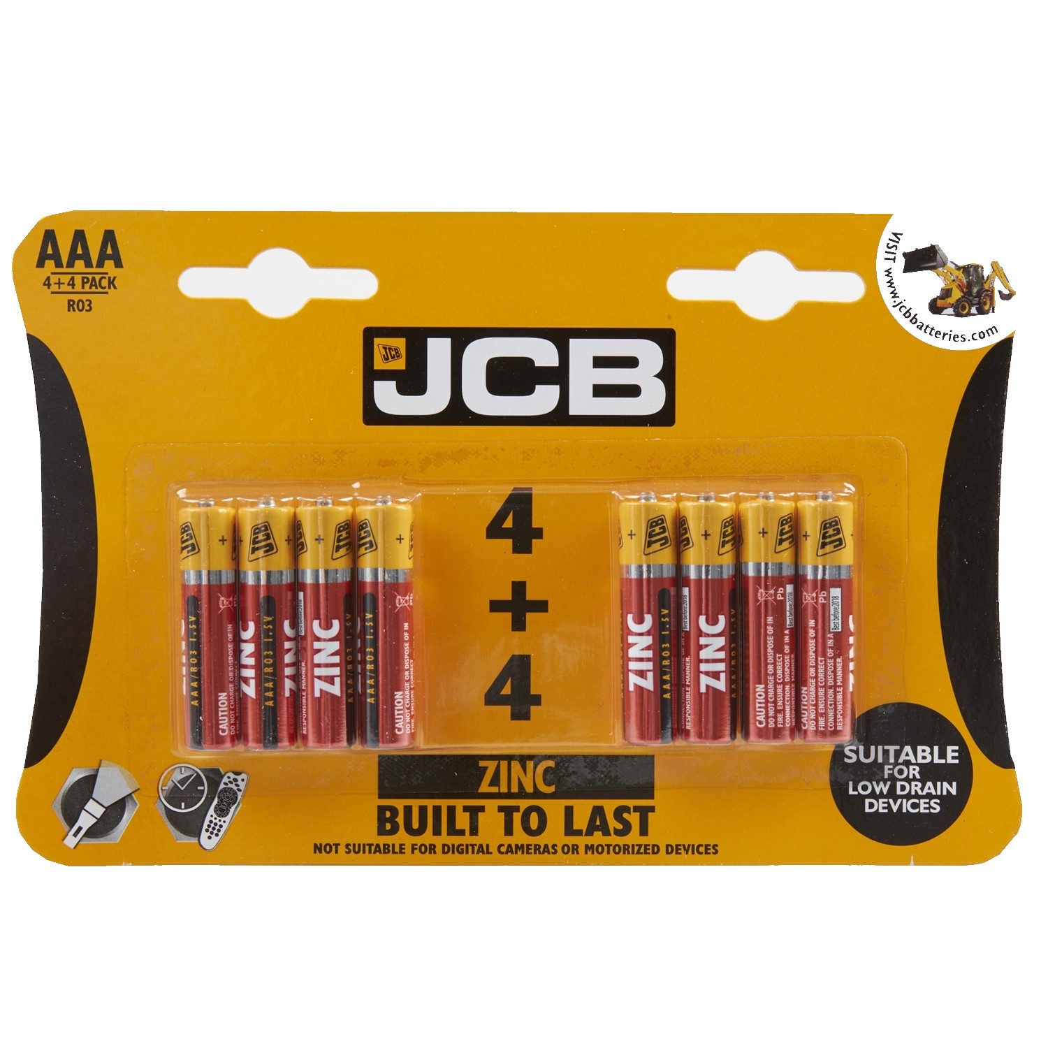 JCB AAA 8 Pack Zinc Batteries Image