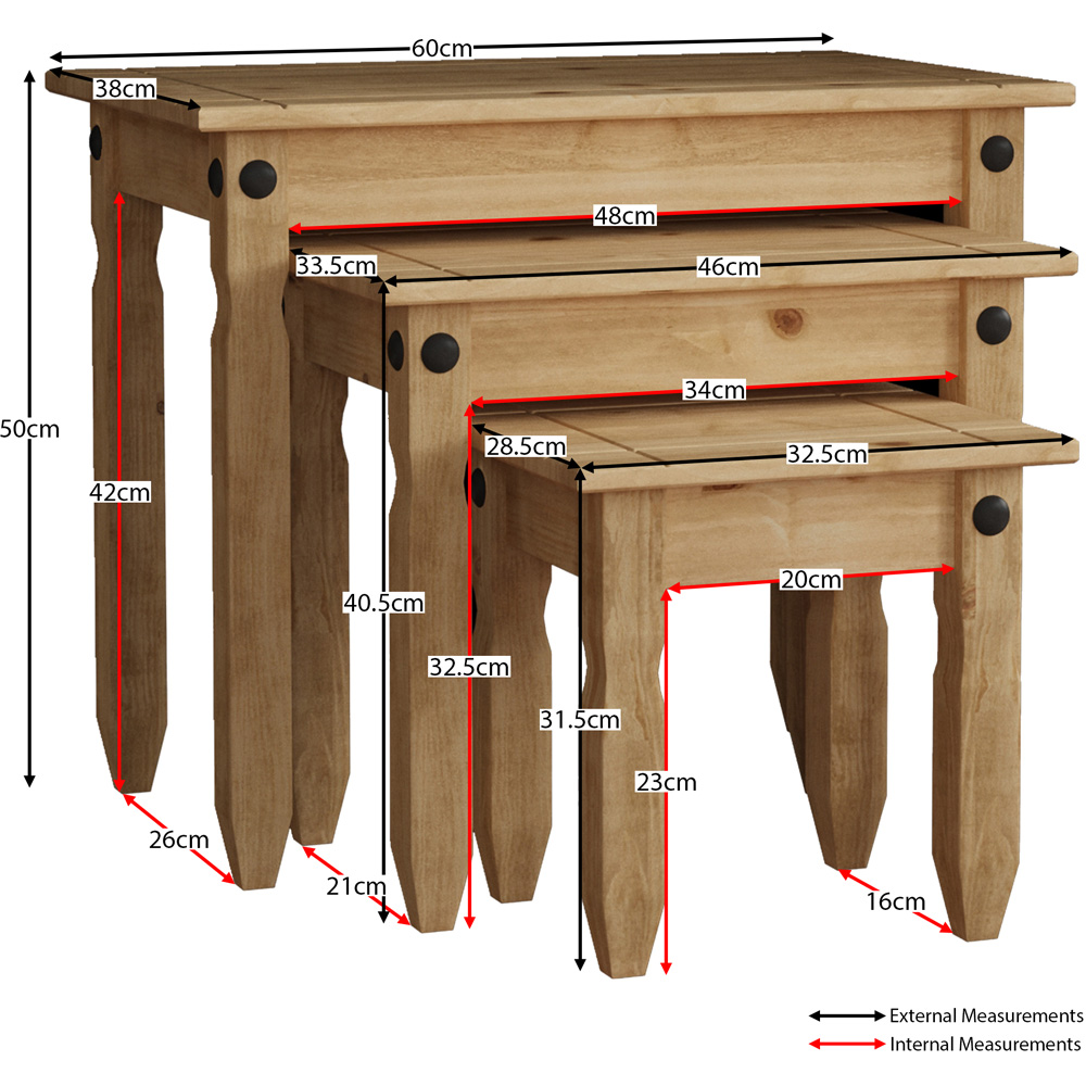 Vida Designs Corona Pine Nest of Tables Set of 3 Image 7