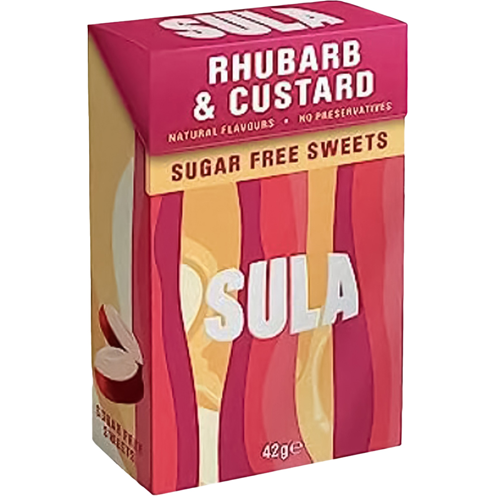 Sulá Rhubarb and Custard Sugar Free Sweets 42g Image