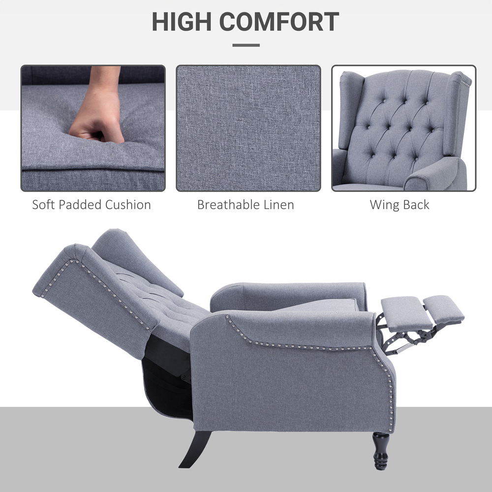 Portland Light Grey Button Tufted Recliner Chair with Footrest Image 5
